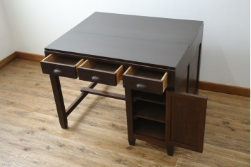 和製アンティーク　総ナラ材　直線的なデザインがレトロな片袖机　(R-072675)