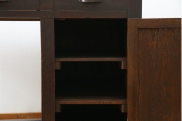 和製アンティーク　総ナラ材　直線的なデザインがレトロな片袖机　(R-072675)