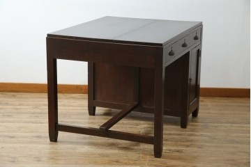 和製アンティーク　総ナラ材　直線的なデザインがレトロな片袖机　(R-072675)