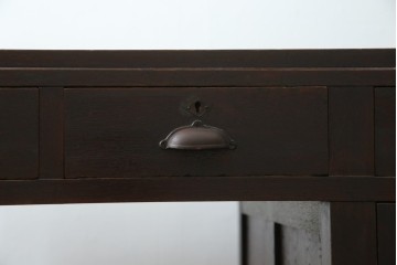 和製アンティーク　総ナラ材　直線的なデザインがレトロな片袖机　(R-072675)