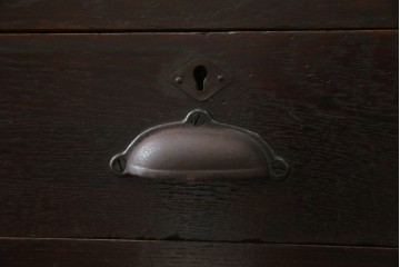 和製アンティーク　総ナラ材　直線的なデザインがレトロな片袖机　(R-072675)