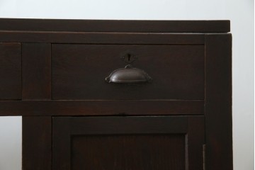 和製アンティーク　総ナラ材　直線的なデザインがレトロな片袖机　(R-072675)