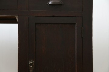 和製アンティーク　総ナラ材　直線的なデザインがレトロな片袖机　(R-072675)