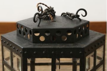 ビンテージ照明　アイアンフレームがおしゃれな天井照明(吊り下げ照明、シェード、ペンダントライト、ヴィンテージ)(R-072676)