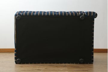 和製ビンテージ　レトロなストライプ柄の2人掛けソファとオットマンのセット(二人掛け、2P、スツール)(R-072687)