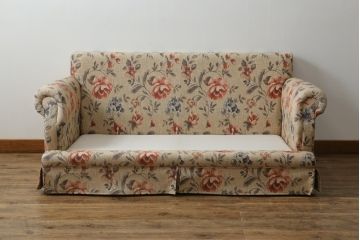 中古　美品　maruni(マルニ木工)　地中海シリーズ　優しい色合いの花柄が愛らしいモナコハイラブシート(2人掛けソファ、2Pソファ、二人掛け)(定価約32万円)(R-072688)