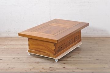 和製ビンテージ　美品!!　総欅(ケヤキ)材　重厚な囲炉裏テーブル(座卓、ローテーブル、火鉢、長火鉢、木製火鉢、ヴィンテージ)(R-072693)