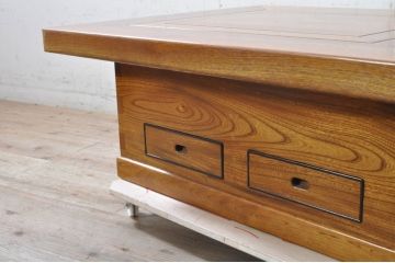 和製ビンテージ　美品!!　総欅(ケヤキ)材　重厚な囲炉裏テーブル(座卓、ローテーブル、火鉢、長火鉢、木製火鉢、ヴィンテージ)(R-072693)