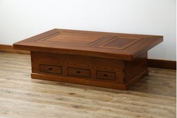 和製ビンテージ　美品!!　総欅(ケヤキ)材　重厚な囲炉裏テーブル(座卓、ローテーブル、火鉢、長火鉢、木製火鉢、ヴィンテージ)(R-072693)