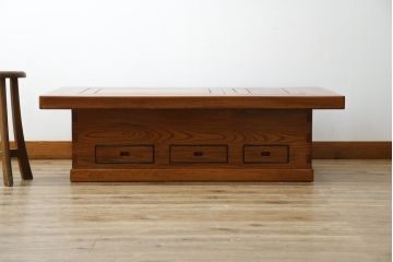 和製ビンテージ　美品!!　総欅(ケヤキ)材　重厚な囲炉裏テーブル(座卓、ローテーブル、火鉢、長火鉢、木製火鉢、ヴィンテージ)(R-072693)