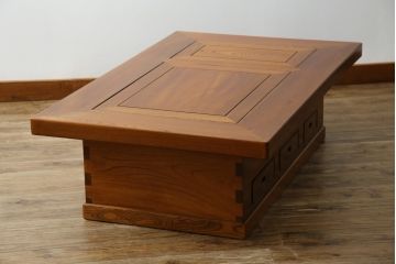 和製ビンテージ　美品!!　総欅(ケヤキ)材　重厚な囲炉裏テーブル(座卓、ローテーブル、火鉢、長火鉢、木製火鉢、ヴィンテージ)(R-072693)