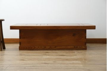 和製ビンテージ　美品!!　総欅(ケヤキ)材　重厚な囲炉裏テーブル(座卓、ローテーブル、火鉢、長火鉢、木製火鉢、ヴィンテージ)(R-072693)