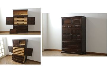 中古　北海道民芸家具　和洋どちらのお部屋にも馴染みやすいタンス(衣装箪笥、収納箪笥、着物箪笥、和タンス、引き出し)(R-072707)