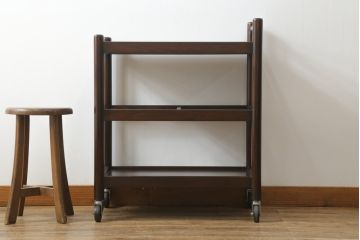 中古　松本民芸家具　上品な色合いが魅力!!シックな雰囲気漂うB型ワゴン(キャスターワゴン、サイドワゴン、キッチンワゴン、花台)(R-072727)