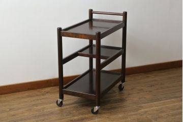 中古　松本民芸家具　上品な色合いが魅力!!シックな雰囲気漂うB型ワゴン(キャスターワゴン、サイドワゴン、キッチンワゴン、花台)(R-072727)