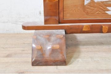 和製ビンテージ　上品な和の空間におすすめ!! 彫刻透かし彫りと葦(アシ)材の衝立て(衝い立て、つい立て、パーテーション、仕切り、ヴィンテージ)(R-072731)