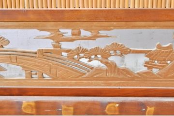 和製ビンテージ　上品な和の空間におすすめ!! 彫刻透かし彫りと葦(アシ)材の衝立て(衝い立て、つい立て、パーテーション、仕切り、ヴィンテージ)(R-072731)
