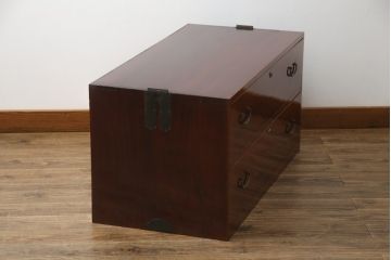 和製アンティーク　美品　前面欅(ケヤキ)材　漆塗り　シンプルな造りのローボード(収納箪笥、和タンス、引き出し、ローチェスト)(R-072734)