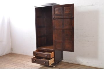 中古　美品　松本民芸家具　DII-12型　スリムで取り入れやすいワードローブ(洋服タンス、衣装タンス、収納棚、戸棚)(定価約46万円)(R-072760)