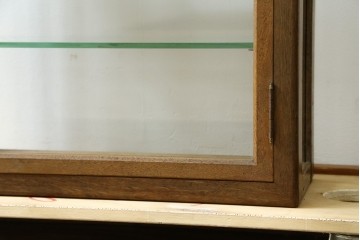 和製アンティーク　希少サイズ!!　レトロな雰囲気漂う薄型壁掛けガラスケース　(R-072773)