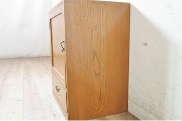 和製アンティーク　レトロな総欅(ケヤキ)材の小さな引き出し箱(小引き出し、戸棚、収納棚、サイドテーブル、収納箱)(R-072782)