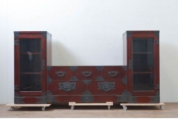 中古　美品　欅産業　仙台民芸箪笥(仙台箪笥)　和モダンな佇まいが魅力的なテレビ台ユニット(テレビボード、リビングボード、ローチェスト、和タンス、収納箪笥、飾り棚、収納棚、戸棚、サイドキャビネット)(R-072789)