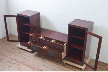 中古　美品　欅産業　仙台民芸箪笥(仙台箪笥)　和モダンな佇まいが魅力的なテレビ台ユニット(テレビボード、リビングボード、ローチェスト、和タンス、収納箪笥、飾り棚、収納棚、戸棚、サイドキャビネット)(R-072789)