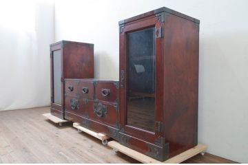 中古　美品　欅産業　仙台民芸箪笥(仙台箪笥)　和モダンな佇まいが魅力的なテレビ台ユニット(テレビボード、リビングボード、ローチェスト、和タンス、収納箪笥、飾り棚、収納棚、戸棚、サイドキャビネット)(R-072789)