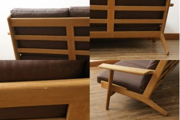 北欧家具　デンマークビンテージ　本革(レザー)　GETAMA(ゲタマ)　Hans J Wegner(ハンス・J・ウェグナー)　GE290　くつろぎの空間を演出するアーム付き3人掛けソファ(3P、三人掛け、アームソファ、トリプルソファ、3シーター、北欧、ヴィンテージ)(R-072801)