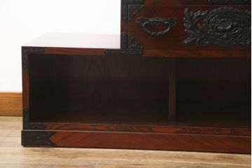中古　美品　仙台民芸箪笥(仙台箪笥)　欅産業　KC-40R　拭き漆塗りが美しい三尺階段箪笥(和たんす、収納箪笥)(R-072808)