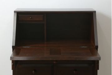 中古　美品!!　松本民芸家具　収納力たっぷり! シックな佇まいのライティングビューロー(簿記机、在宅ワーク、在宅用ワークデスク、チェスト)(R-072830)