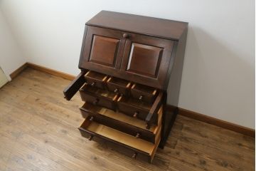中古　美品!!　松本民芸家具　収納力たっぷり! シックな佇まいのライティングビューロー(簿記机、在宅ワーク、在宅用ワークデスク、チェスト)(R-072830)
