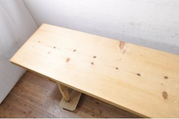 和製ビンテージ　特大!!　ヒノキ(檜)材　一枚板　古い和菓子屋の重厚な作業台(ダイニングテーブル、飾り台、陳列台、ヴィンテージ)(R-072842)