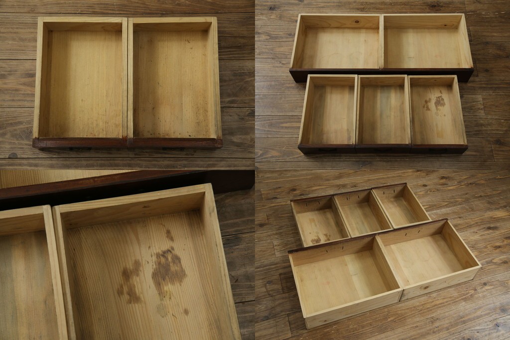 和製アンティーク　前面欅(ケヤキ)材　素朴な佇まいに懐かしさを感じる二段重ね茶箪笥　(R-072886)