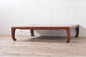和製アンティーク　高級品!!　指物工芸家具　総欅(ケヤキ)材　漆塗り　丸みを帯びた脚の形がおしゃれな座卓(ローテーブル、センターテーブル)(R-072891)