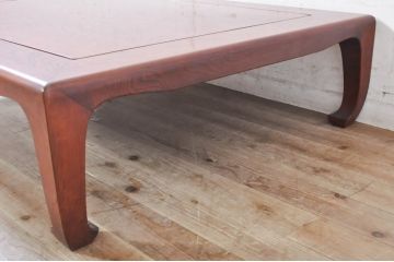 和製アンティーク　高級品!!　指物工芸家具　総欅(ケヤキ)材　漆塗り　丸みを帯びた脚の形がおしゃれな座卓(ローテーブル、センターテーブル)(R-072891)