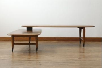 アメリカビンテージ　希少!!　LANE(レーン)　ユニークなデザインでアレンジが楽しい回転補助テーブル付きローテーブル(センターテーブル、リビングテーブル、ヴィンテージ)(R-072892)