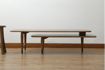 アメリカビンテージ　希少!!　LANE(レーン)　ユニークなデザインでアレンジが楽しい回転補助テーブル付きローテーブル(センターテーブル、リビングテーブル、ヴィンテージ)(R-072892)