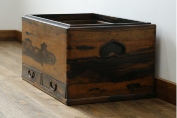 和製アンティーク　黒柿材の独特な杢目が魅力的な長火鉢　(R-072896)