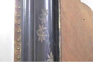 和製アンティーク　大振り!!　漆絵入り鏡と総欅(ケヤキ)スタンドの姿見(スタンドミラー、鏡)(R-072904)
