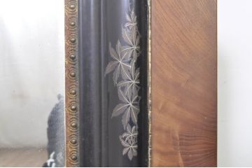 和製アンティーク　大振り!!　漆絵入り鏡と総欅(ケヤキ)スタンドの姿見(スタンドミラー、鏡)(R-072904)
