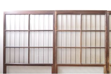 アンティーク建具　風情のある佇まいが魅力的な格子入りガラス戸4枚セット(引き戸、格子戸、ガラス帯戸)(R-072906)
