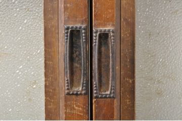 ビンテージ建具　風情のある佇まいが魅力的な格子入りガラス戸4枚セット(引き戸、格子戸、ガラス帯戸、ヴィンテージ)(R-072907)