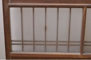 ビンテージ建具　風情のある佇まいが魅力的な格子入りガラス戸4枚セット(引き戸、格子戸、ガラス帯戸、ヴィンテージ)(R-072907)