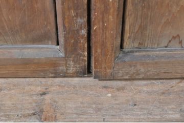 ビンテージ建具　風情のある佇まいが魅力的な格子入りガラス戸4枚セット(引き戸、格子戸、ガラス帯戸、ヴィンテージ)(R-072907)