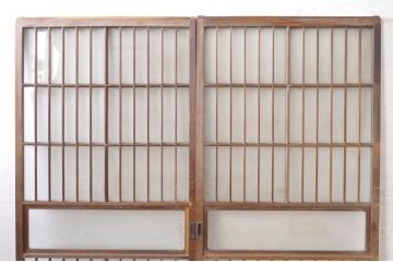 ビンテージ建具　風情のある佇まいが魅力的な格子入りガラス戸2枚セット(引き戸、格子戸、ガラス帯戸、ヴィンテージ)(R-072908)