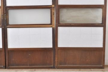 アンティーク建具　落ち着きのある佇まいが魅力的な裏障子付き幅狭格子戸4枚セット(引き戸、ガラス帯戸、障子戸)(R-072909)