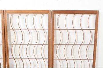アンティーク建具　希少デザイン　組子入り　波打つようなウェーブデザインが目を惹く書院戸4枚セット(窓、障子戸、引き戸)(R-072910)