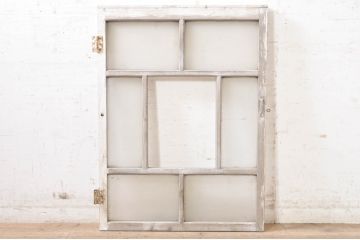 アンティーク建具　ペイント仕上げ限定　大正ロマン　シャビーなペイントが印象的なガラス窓1枚(ガラス戸、ガラス扉)(R-072911)