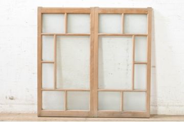 アンティーク建具　レアデザイン　大正ロマン　素朴な木味が魅力的な組み合わせ窓2枚セット(ガラス窓、ガラス戸、引き戸)(R-072912)